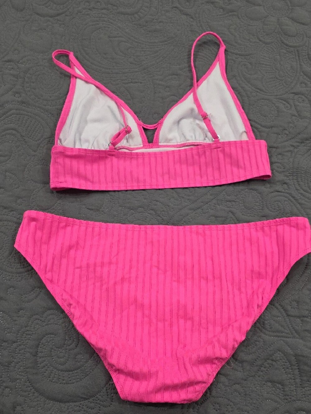 Bright Pink Ribbed Triangle Bikini Set - Picture 5 of 5